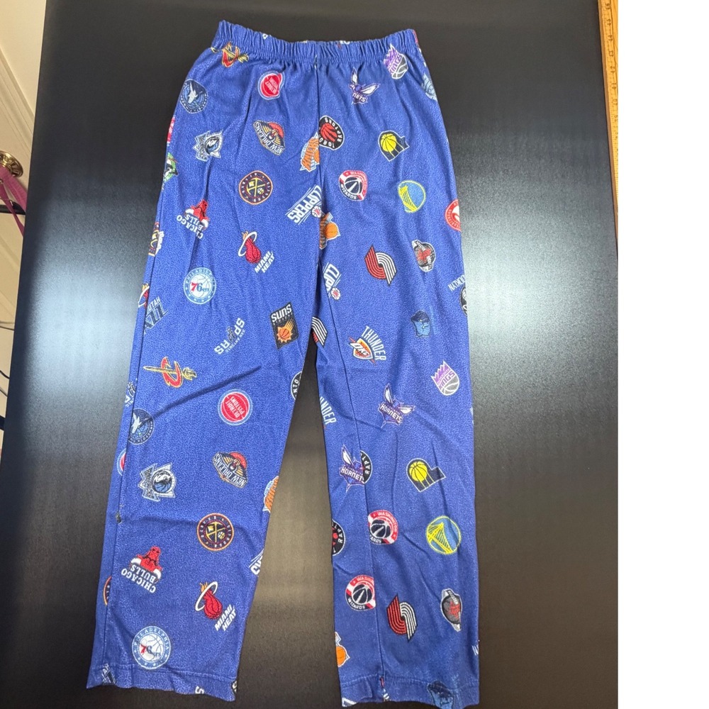 NBA Boys Blue Fleece Pajama Pants All Over Team Logo Print Size L12 Sleep K11